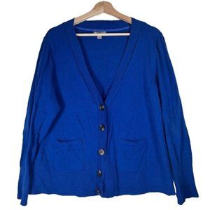 JCP JCPenny Sweater Women 2X Blue Cardigan Pockets Cotton Cashmere Blend Solid